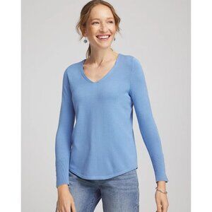 CHICO'S Women's Ella V-Neck Pullover Sweater Size 1/M In Tidal Blue